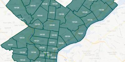 Karta över Philadelphia stadsdelar och postnummer