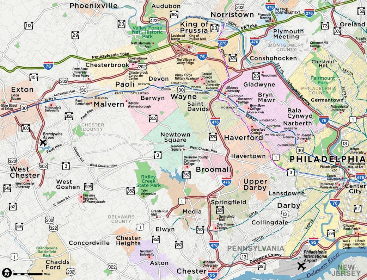 karta över stambanan Philadelphia