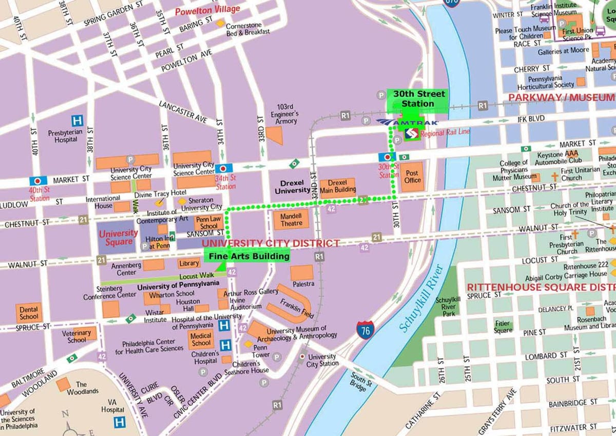 karta Philadelphia och sevärdheter