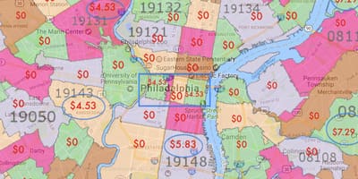 Philadelphia och omgivande områden karta