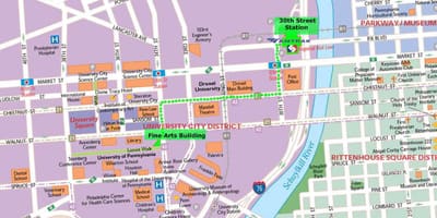 Karta Philadelphia och sevärdheter